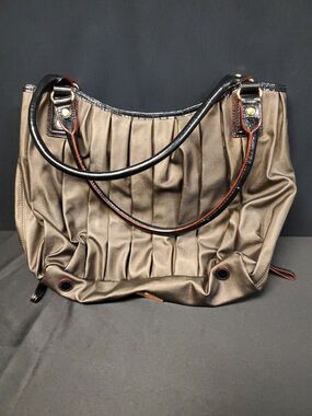 MZ Wallace Coated Pleated Canvas Bronze Purse Shoulder Bag